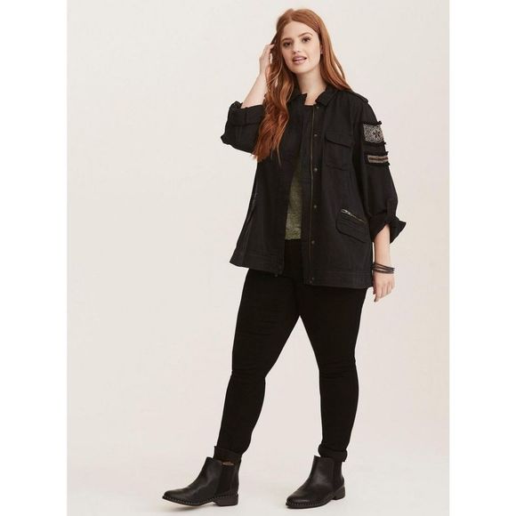 Torrid Black Military Twill Embellished Shacket - Picture 9 of 11
